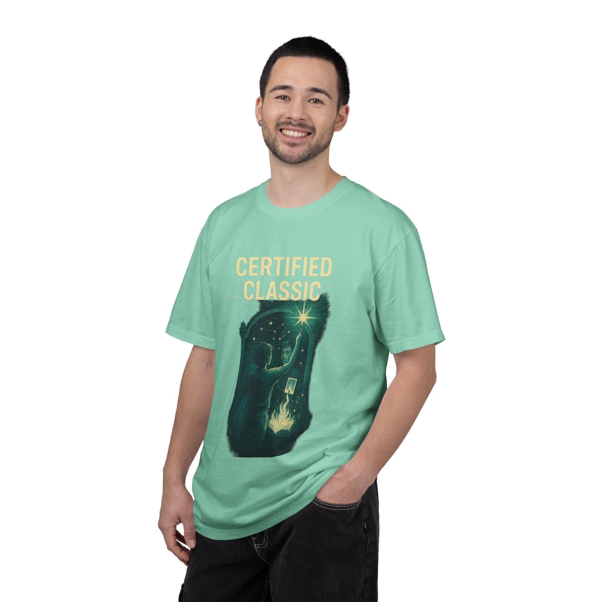 PRB Certified Classic illustration T-shirt | vintage camping, night sky, campfire by Power Runs Black