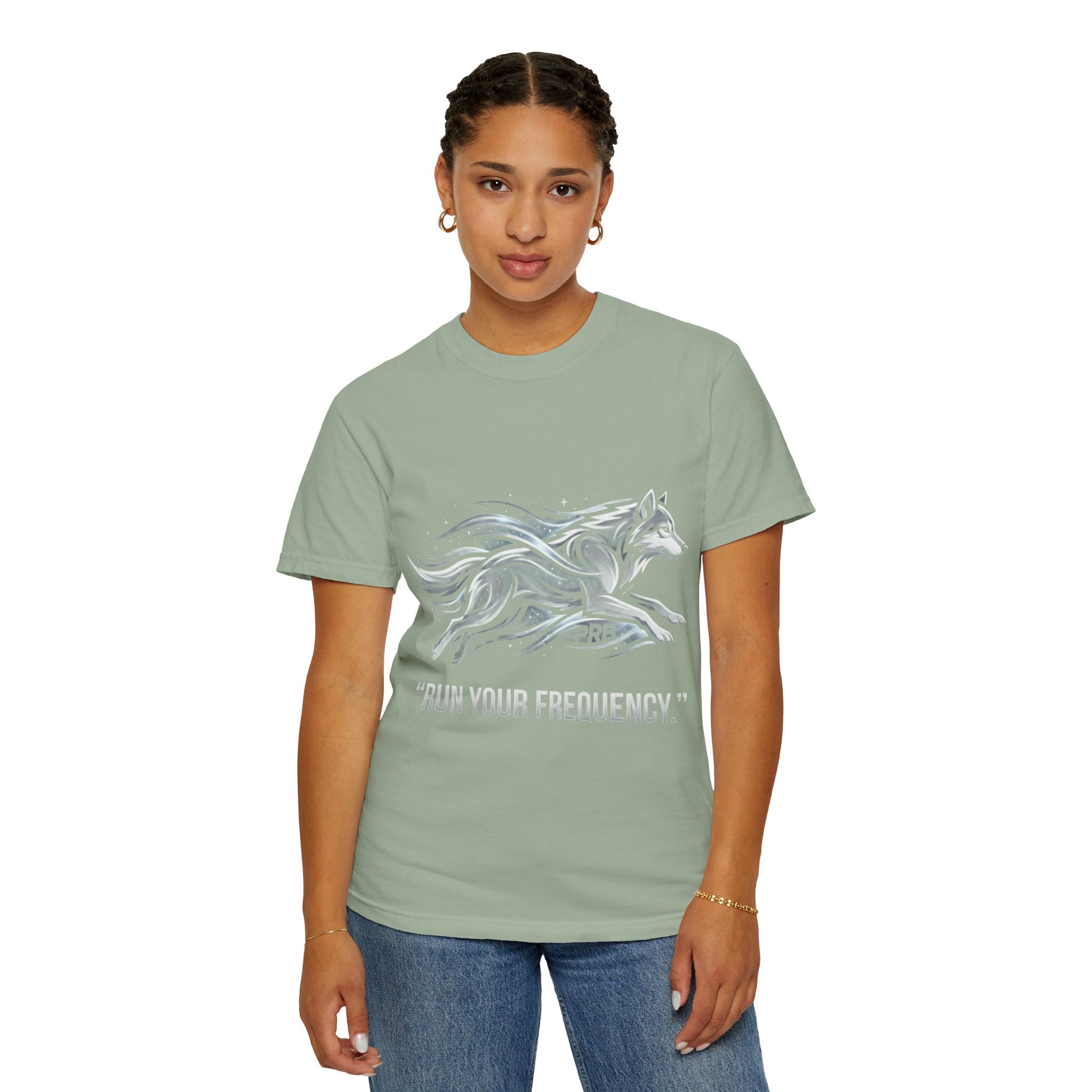 Wolf Graphic T-Shirt — 'Run Your Frequency' Motivational Tee by Printify