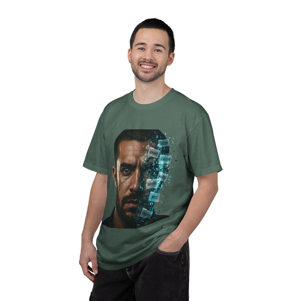 Syndication Loop Cyberpunk Portrait Tee — Tech-Noir Graphic T-Shirt | Power Runs Black by Printify