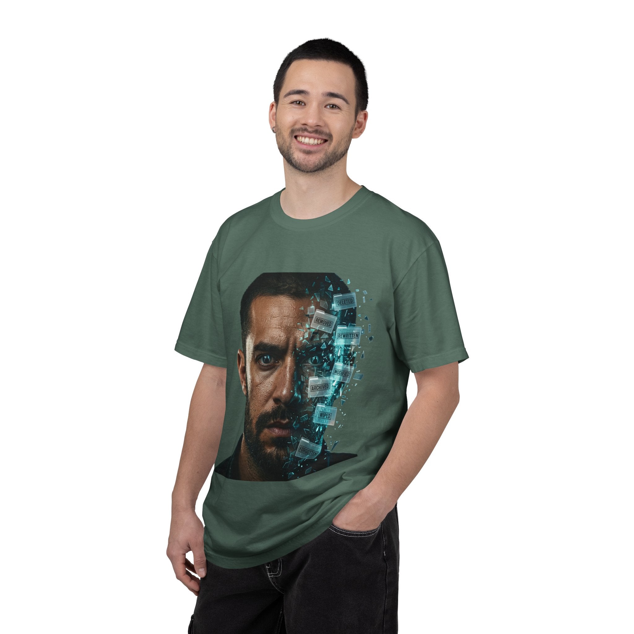 Syndication Loop Cyberpunk Portrait Tee — Tech-Noir Graphic T-Shirt | Power Runs Black by Printify