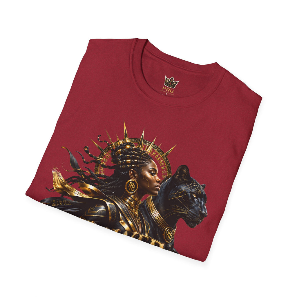 Power Runs Black PRB | Black Woman Portrait, Gold Accents Panther Graphics T by Power Runs Black