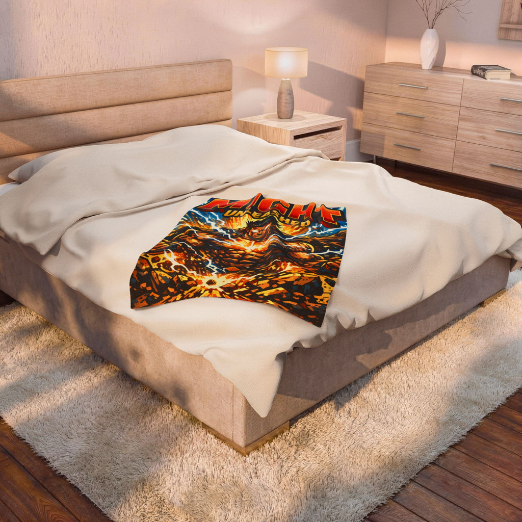 PRB Velveteen Plush Blanket — "MIGHT UNLEASHED" Superhero Power Throw by Power Runs Black
