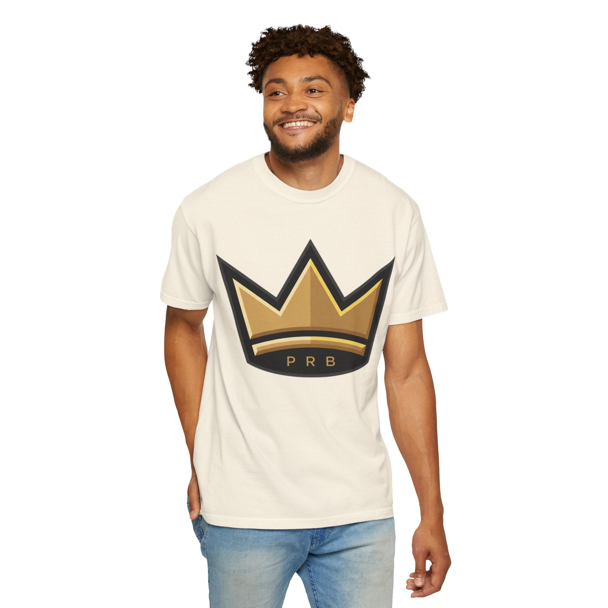 PRB Crown & Cosmos Graphic T-Shirt | Gold Royal Crest & Celestial Back by Printify