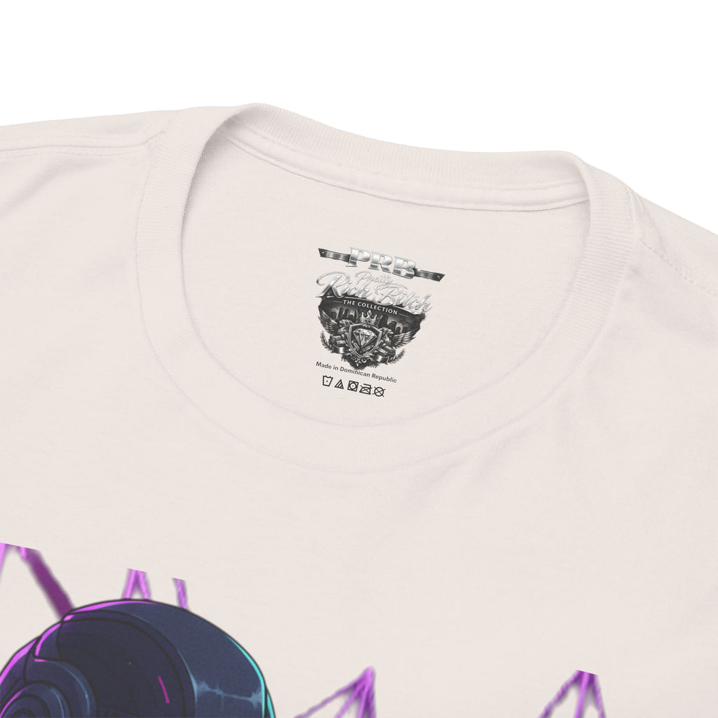 Power Run Black PRB Pretty Rich Bitch The Collection Purple Heart Cyberpunk Knight T-Shirt | Futuristic Armor Sci‑Fi Tee by Printify