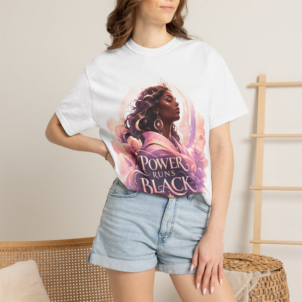 Power Runs Black graphic tee | Black woman portrait, Afro empowerment shirt by Power Runs Black