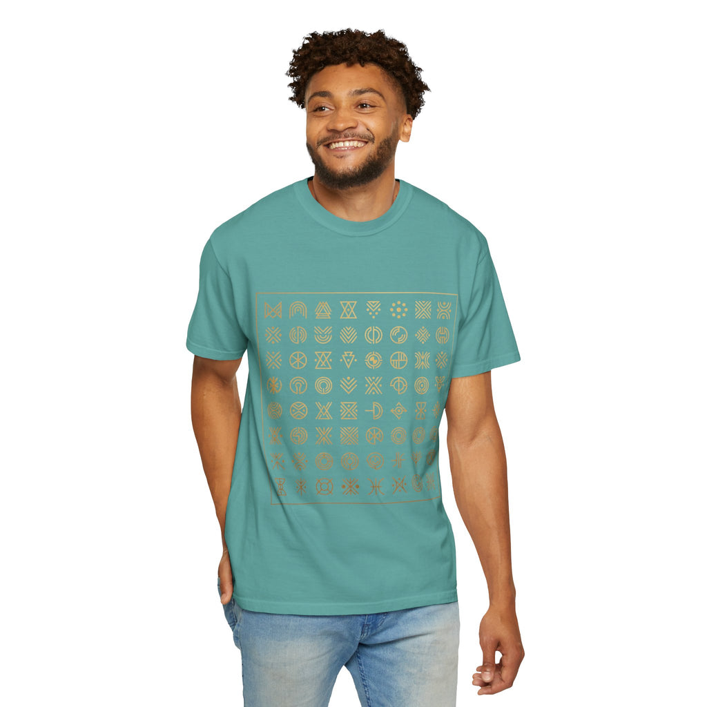 Power Runs Black PRB Symbol Grid T-Shirt — Minimal Gold Icon Graphic Tee by Printify