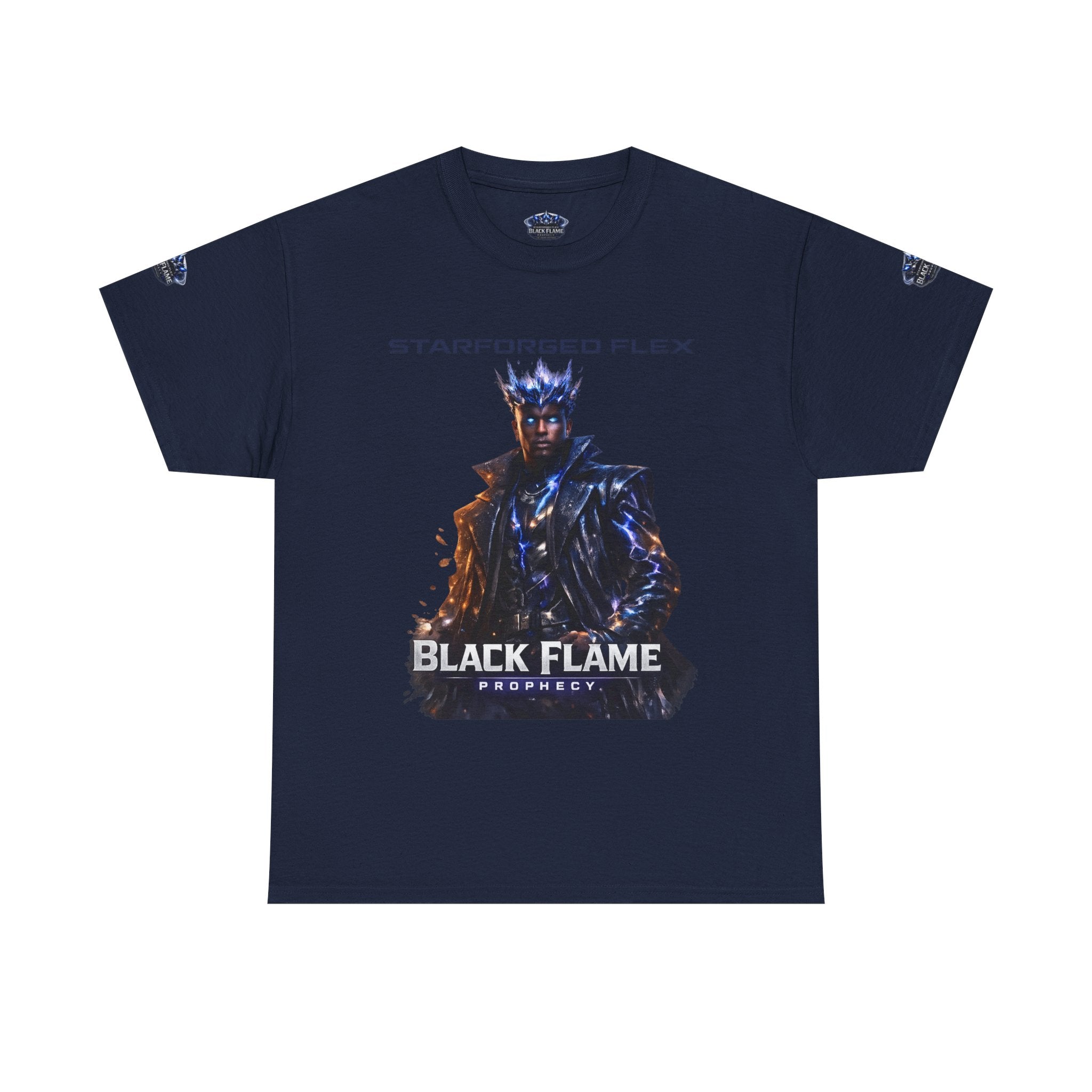 PRB Black Flame Prophecy Tee — Starforged Flex Graphic T‑Shirt by Power Runs Black