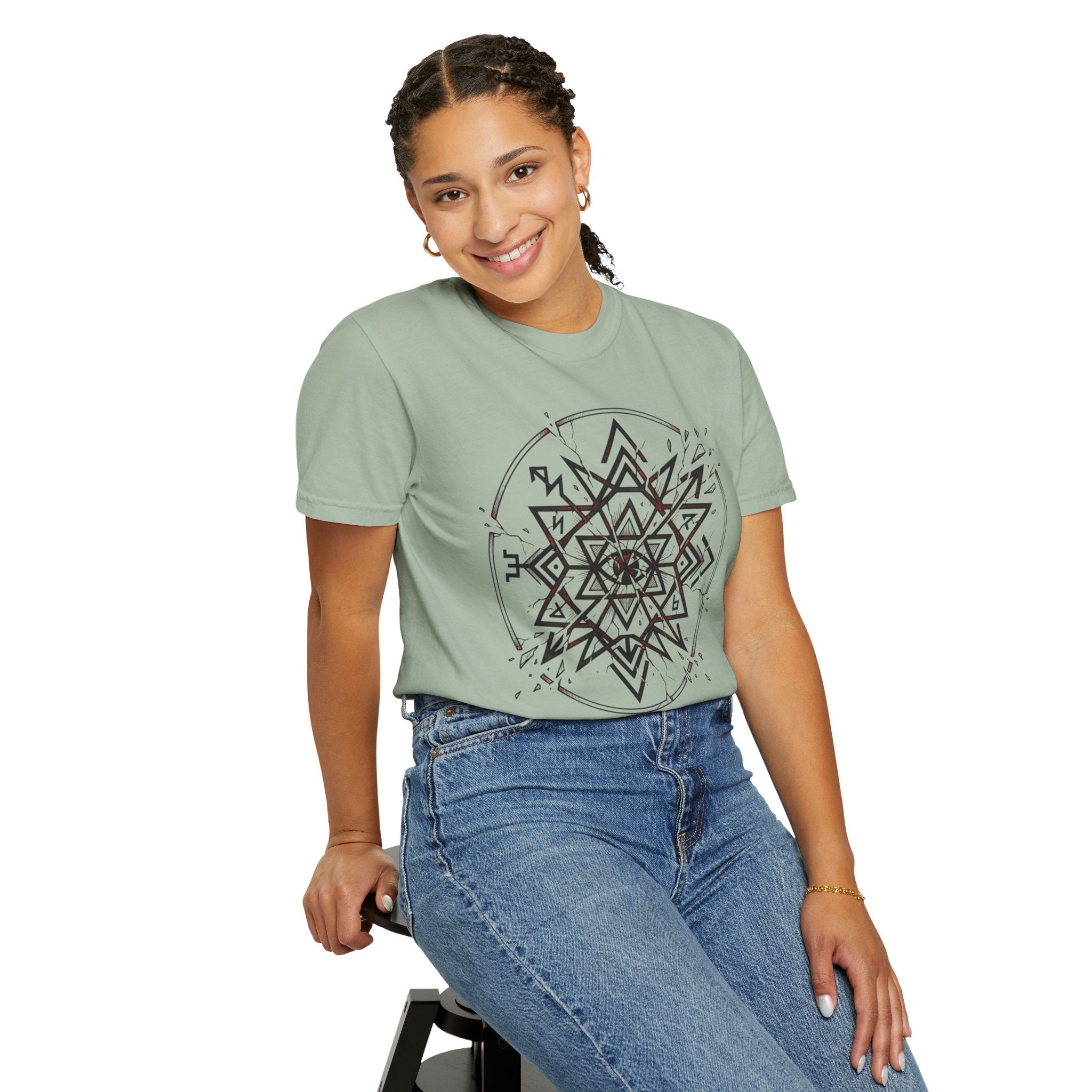 Power Runs Black PRB Eryx Tal Geometric Mandala T-Shirt — Symmetric Star Graphic Tee by Power Runs Black