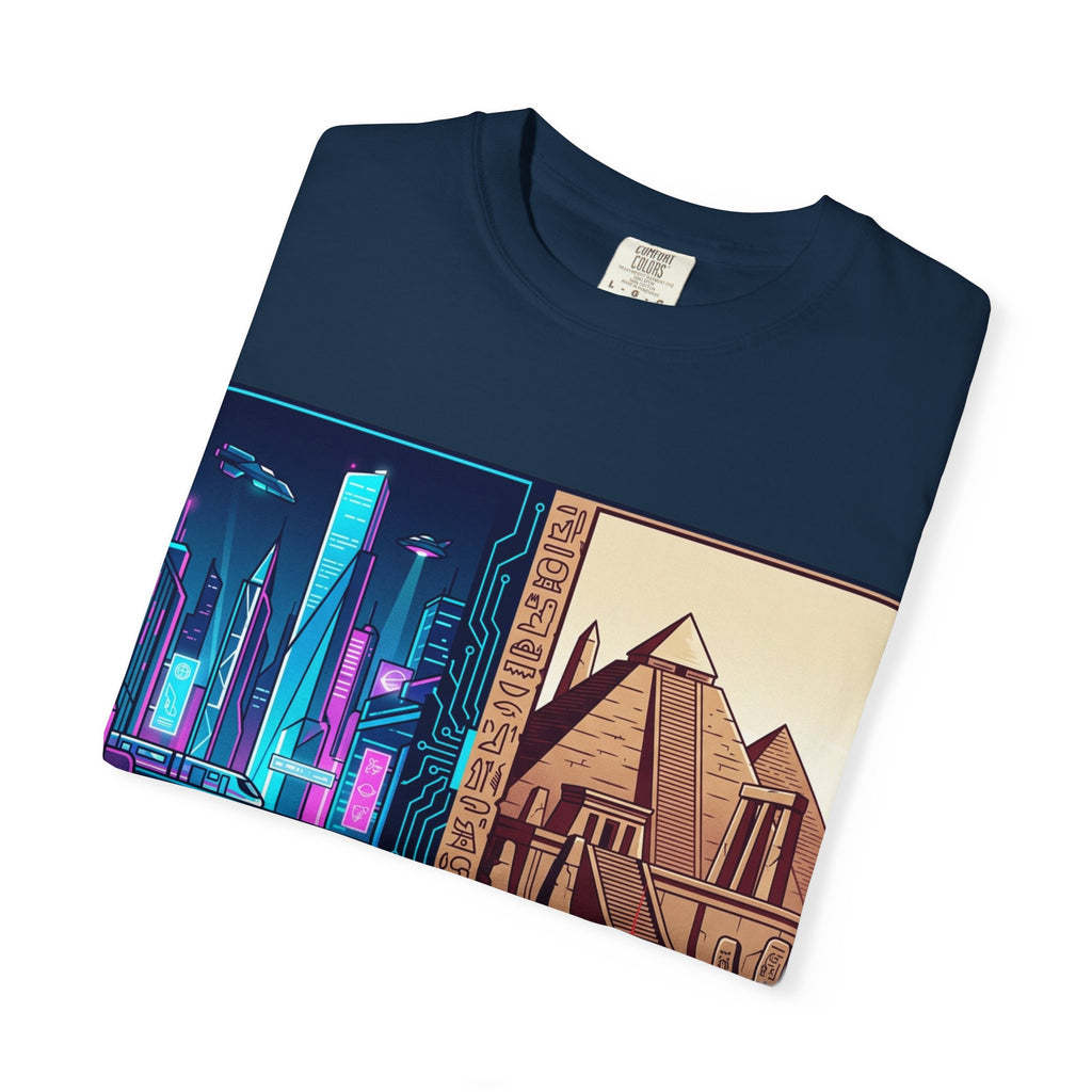 Power Runs Black PRB Blue Technopolis/ Red Dominion Two Worlds One System T-Shirt by Power Runs Black