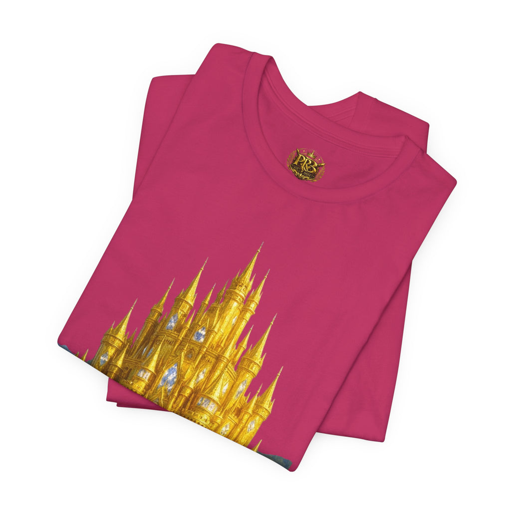 PRB Golden Fantasy Castle Tee | Magical Kingdom Illustration, Fairytale Scene by Power Runs Black