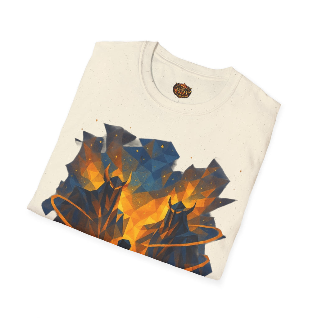 PRB Flame Silhouette Warrior T-Shirt | Fiery Geometric Backdrop by Power Runs Black