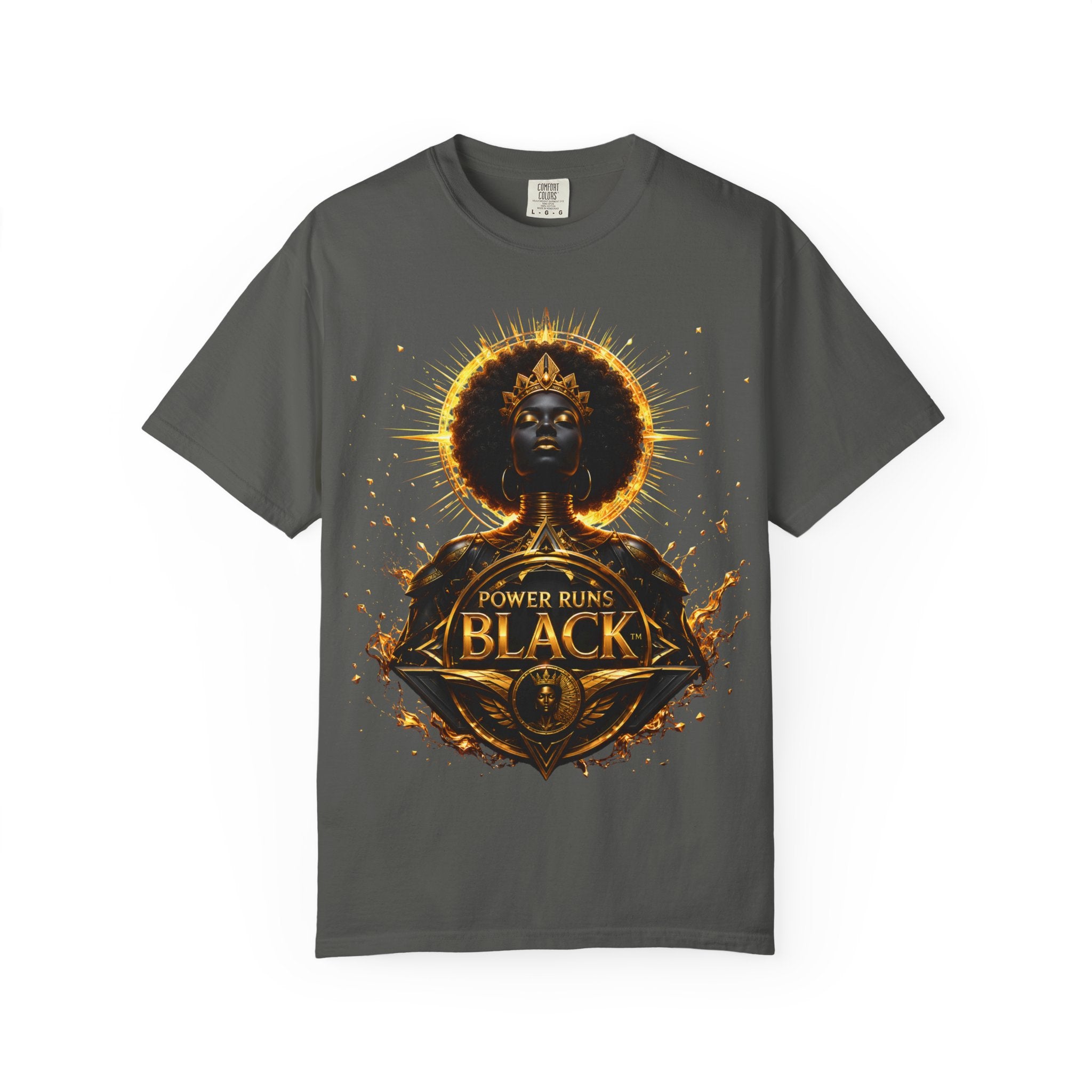 Power Runs Black goddess illustration T-Shirt | Afrocentric black pride design by Power Runs Black