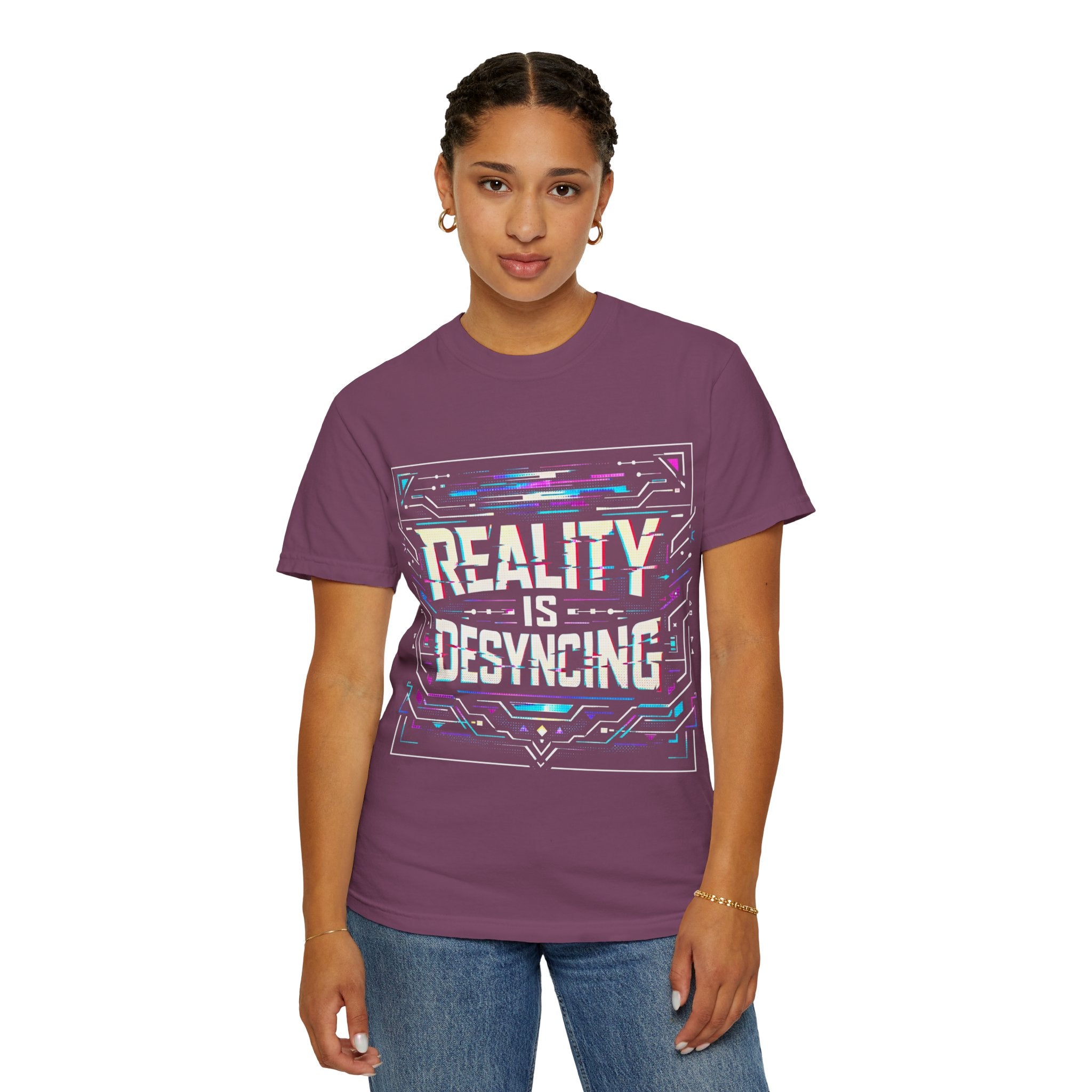 Power Runs Black PRB Glitchy Pastel "Reality Is Desyncing" T-Shirt by Printify
