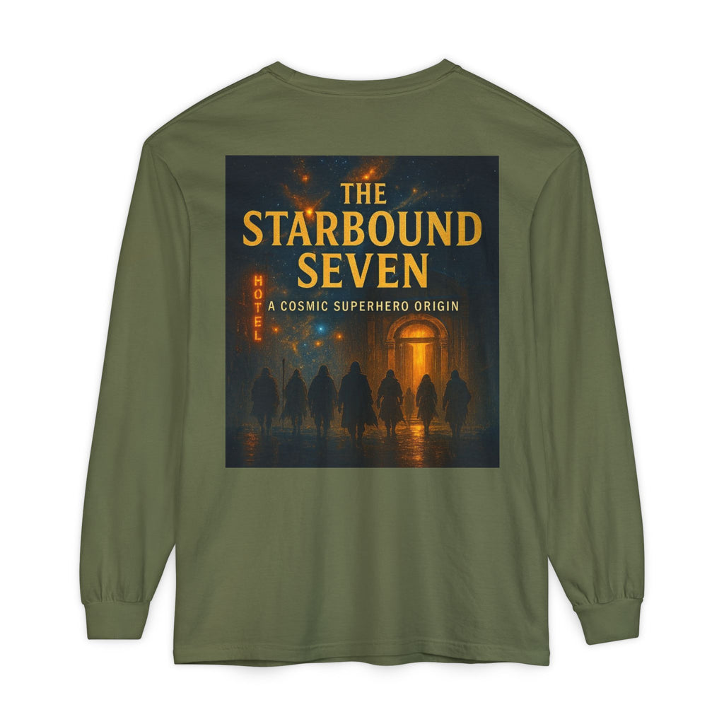PRB The Starbound Seven graphic long sleeve shirt | cosmic superhero poster by Power Runs Black