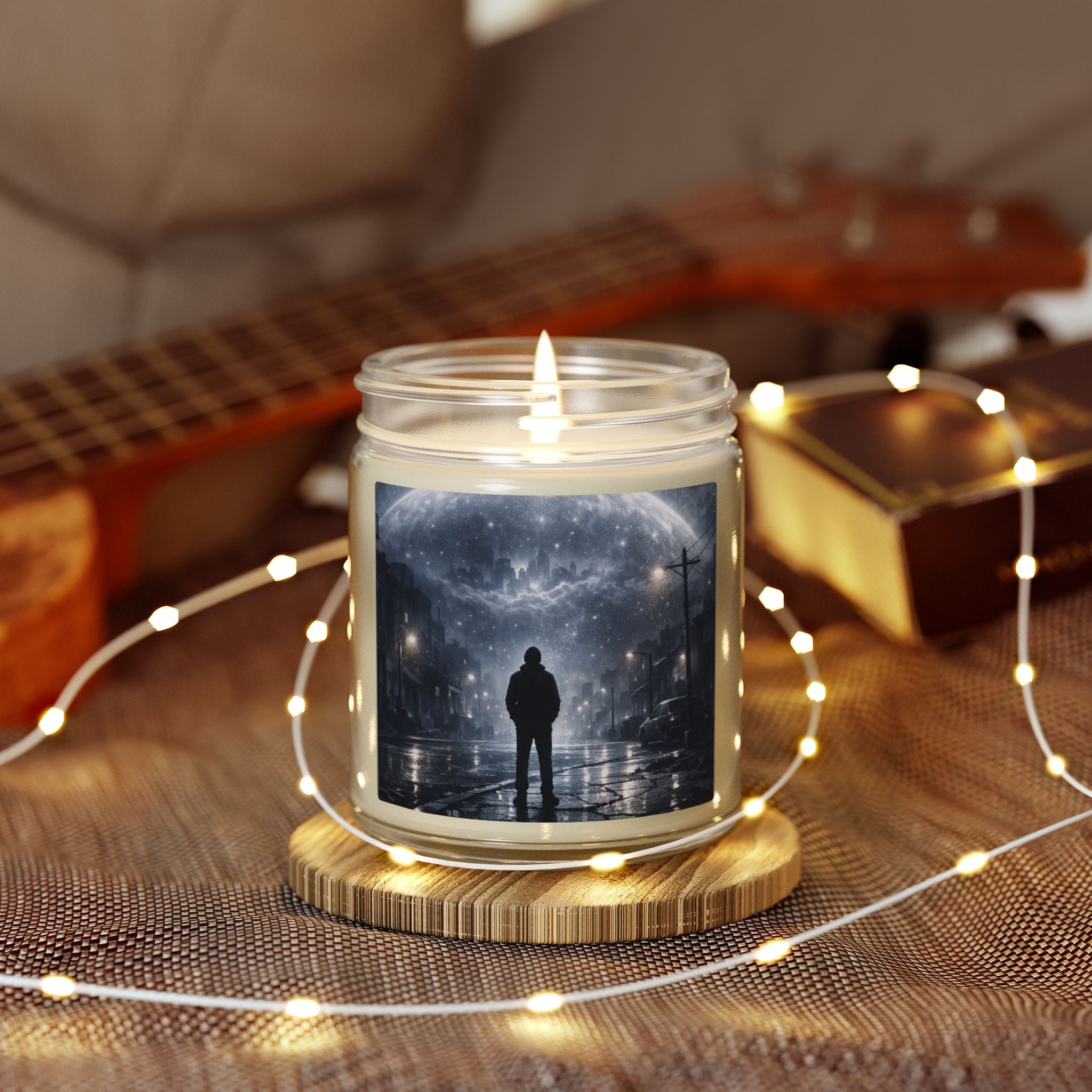 PRB Lone Figure Under Moonlight Candle | Coconut Apricot Wax Jar by Power Runs Black