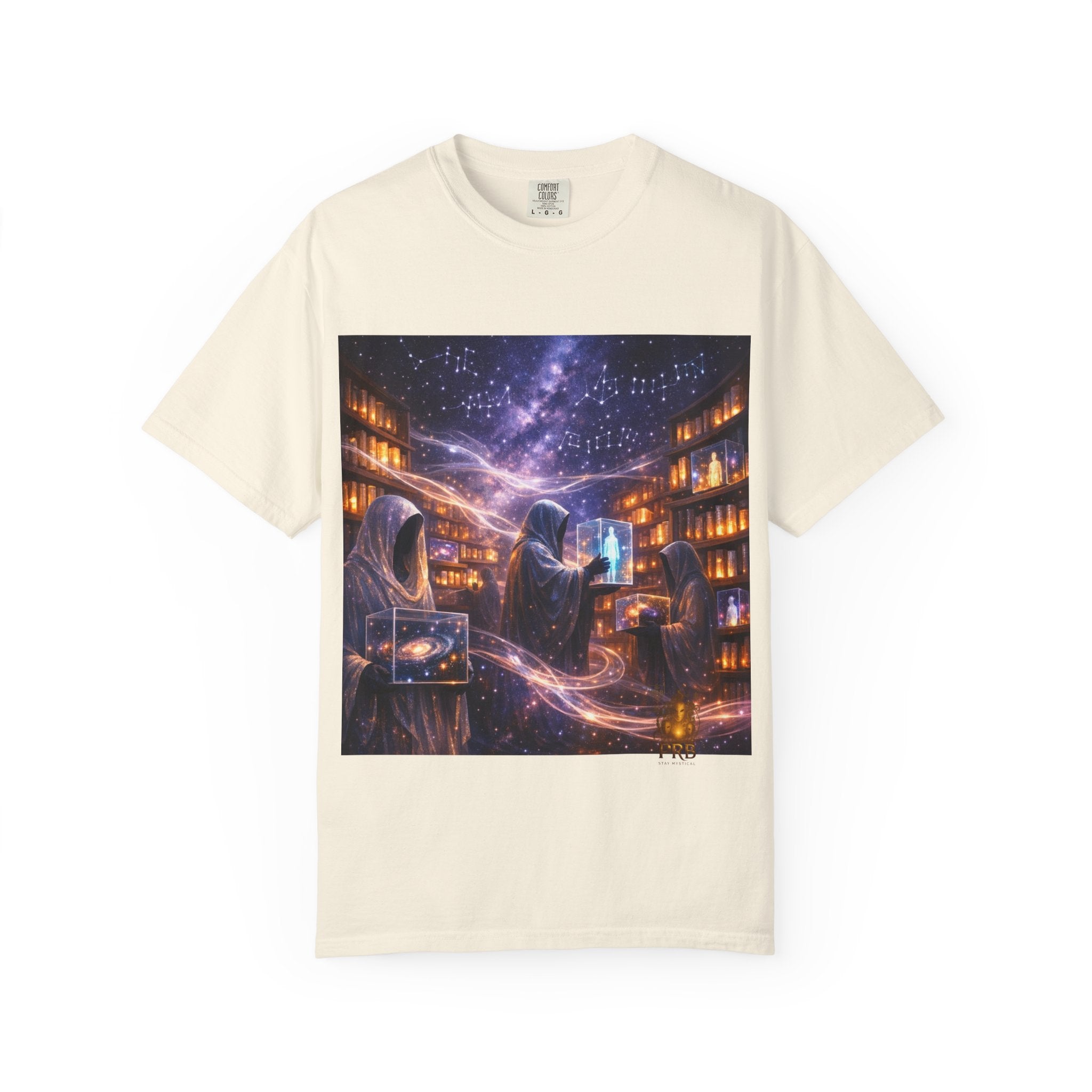 PRB Mystic Library Wizards T-Shirt — Cosmic Sorcerer Art Tee by Power Runs Black