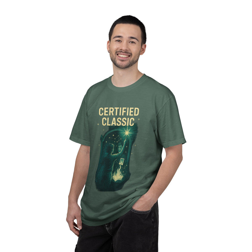 PRB Certified Classic illustration T-shirt | vintage camping, night sky, campfire by Power Runs Black