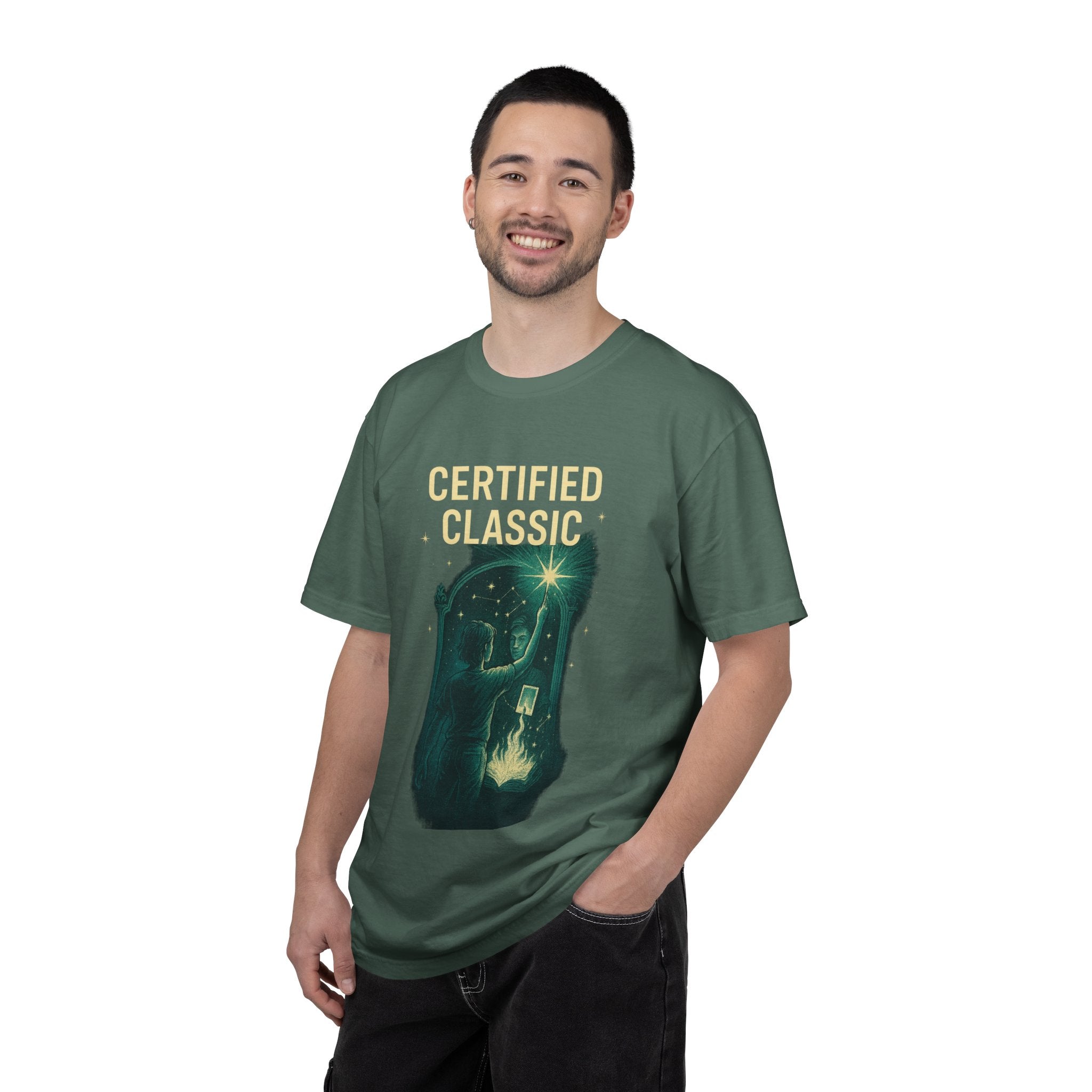 PRB Certified Classic illustration T-shirt | vintage camping, night sky, campfire by Power Runs Black