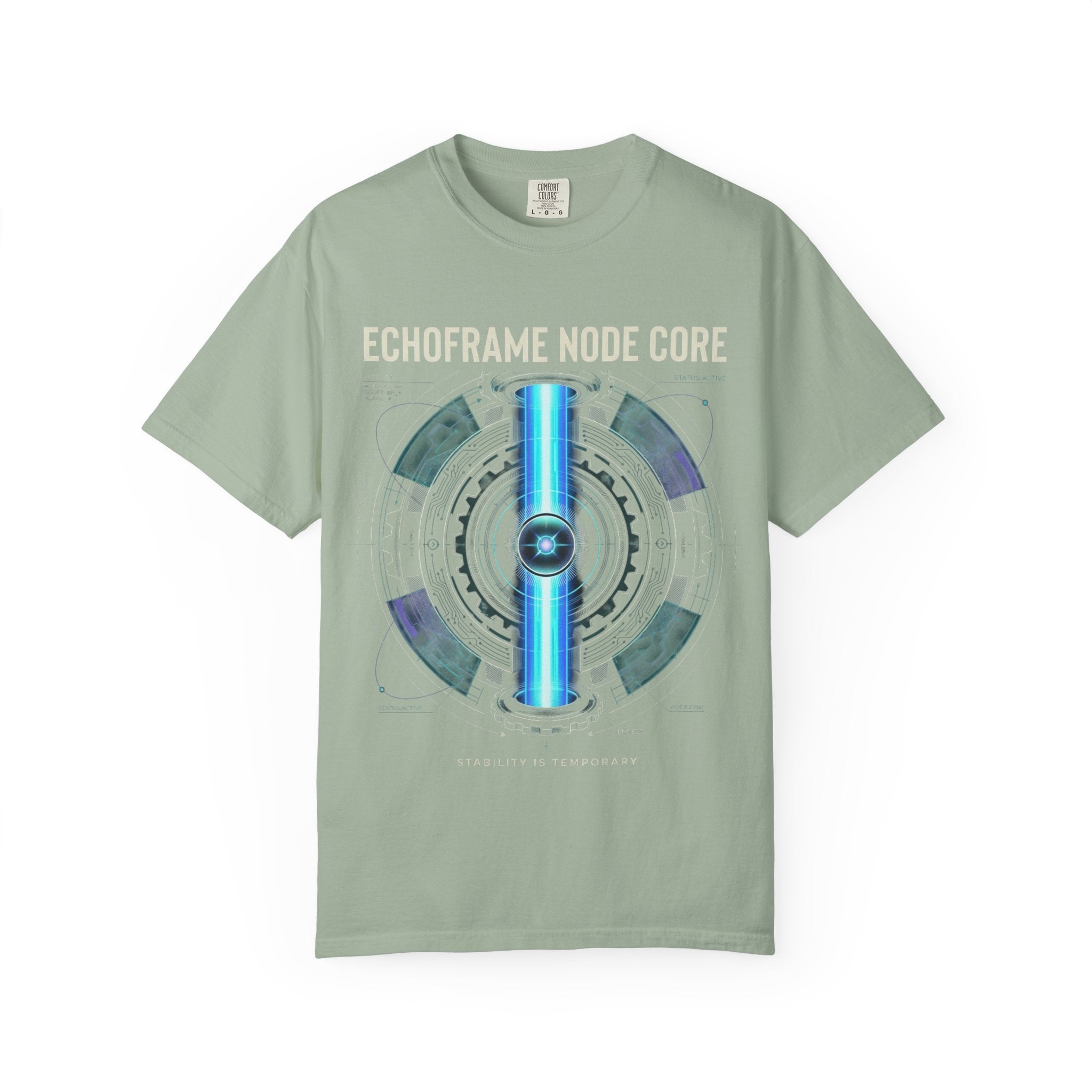 Power Runs Black PRB Echoframe Node Core T-Shirt — Futuristic Tech Graphic Tee by Power Runs Black