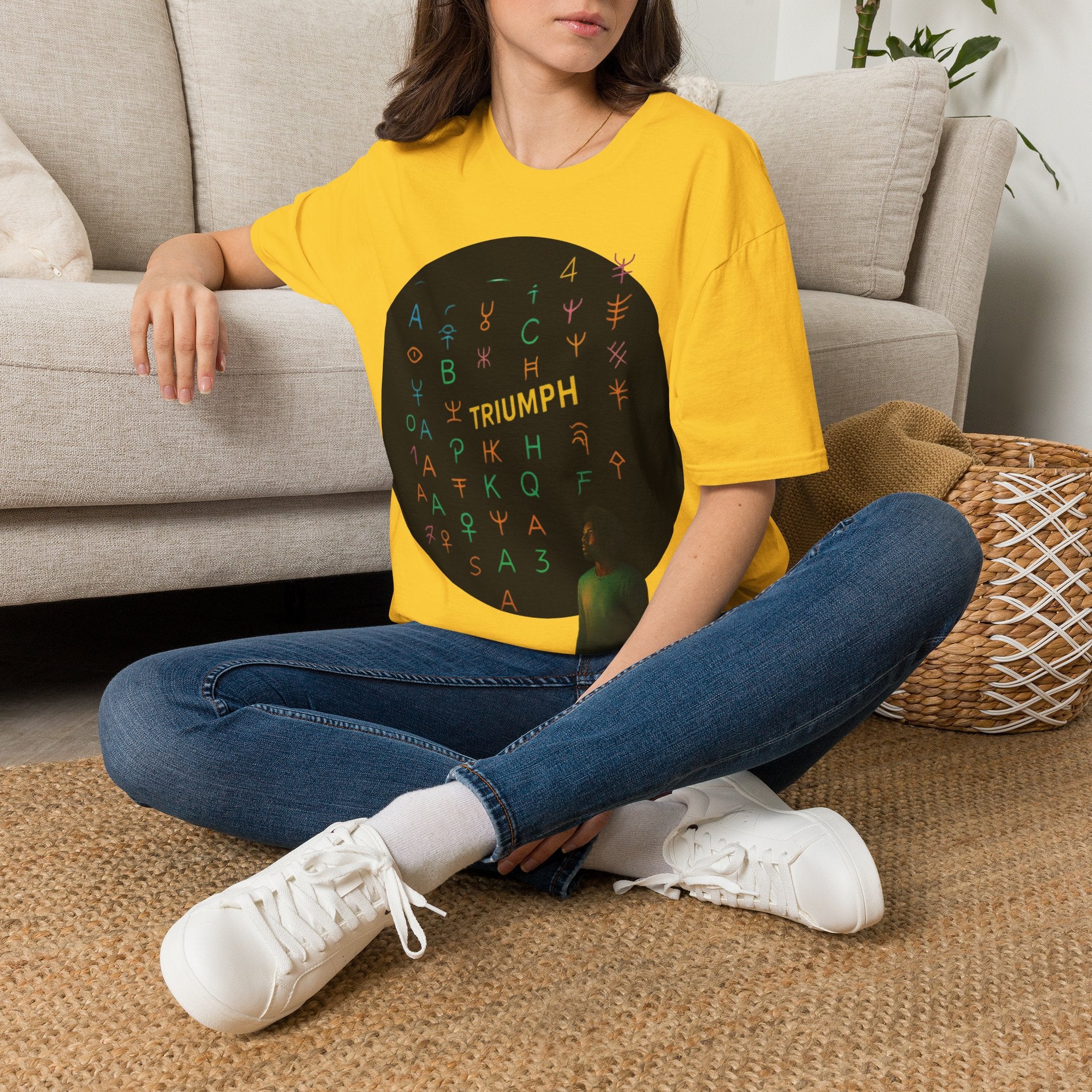 PRB Triumph Afro Hair Silhouette T-Shirt | Black Hair Alphabet Design by Printify