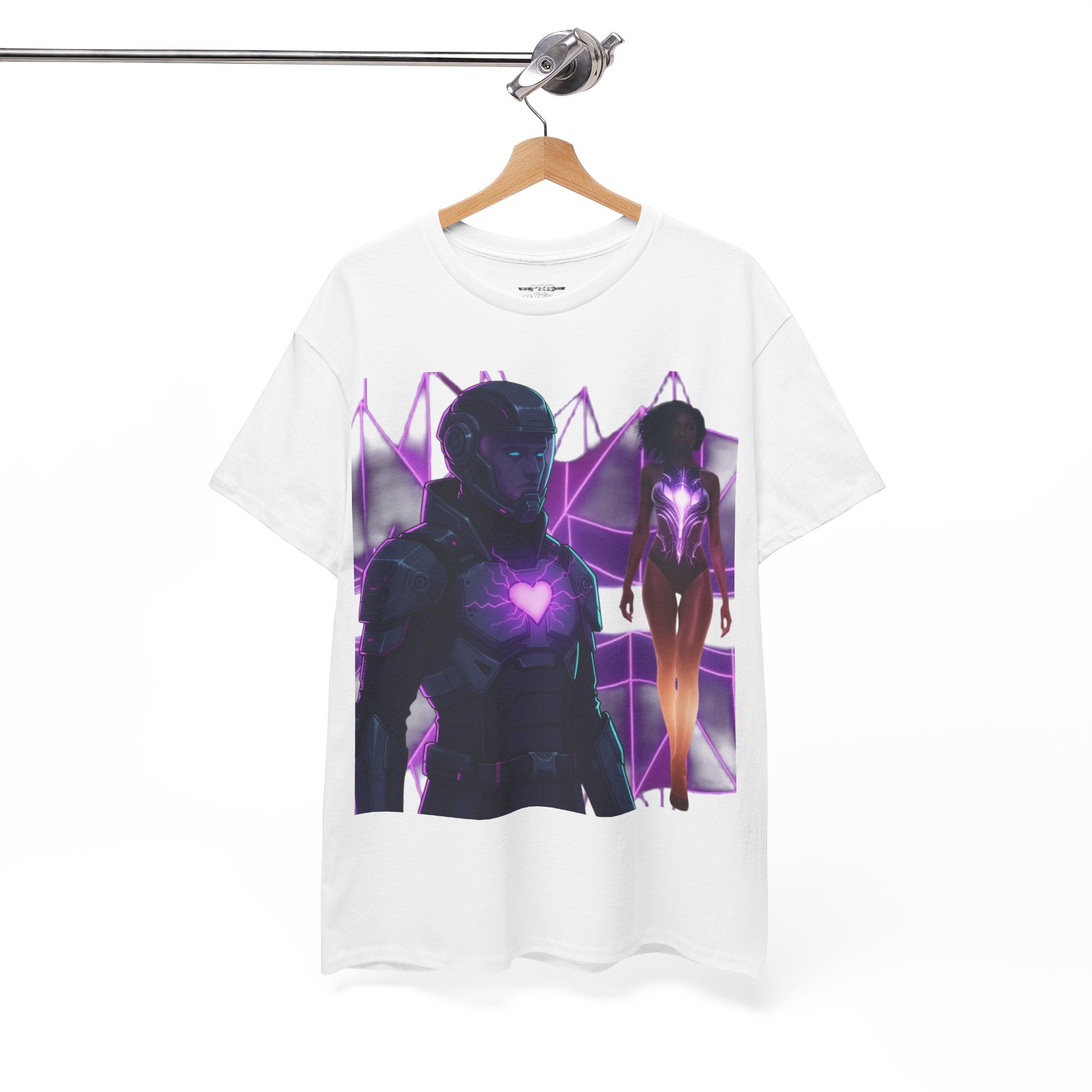 Power Run Black PRB Pretty Rich Bitch The Collection Purple Heart Cyberpunk Knight T-Shirt | Futuristic Armor Sci‑Fi Tee by Printify