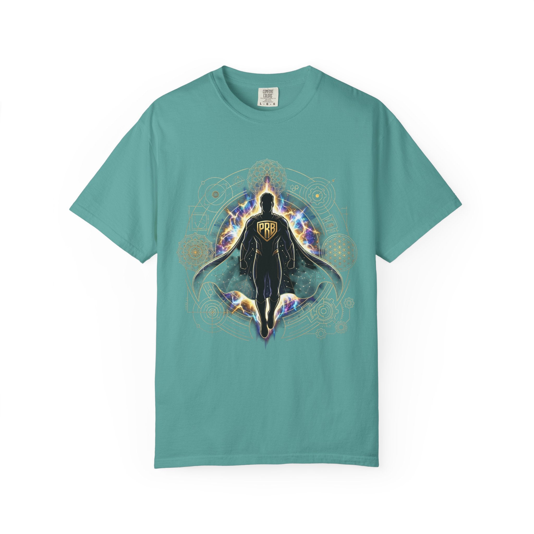PRB Mystic Cloaked Hero Graphic T-Shirt | Cosmic Aura Geometric Streetwear Tee by Printify