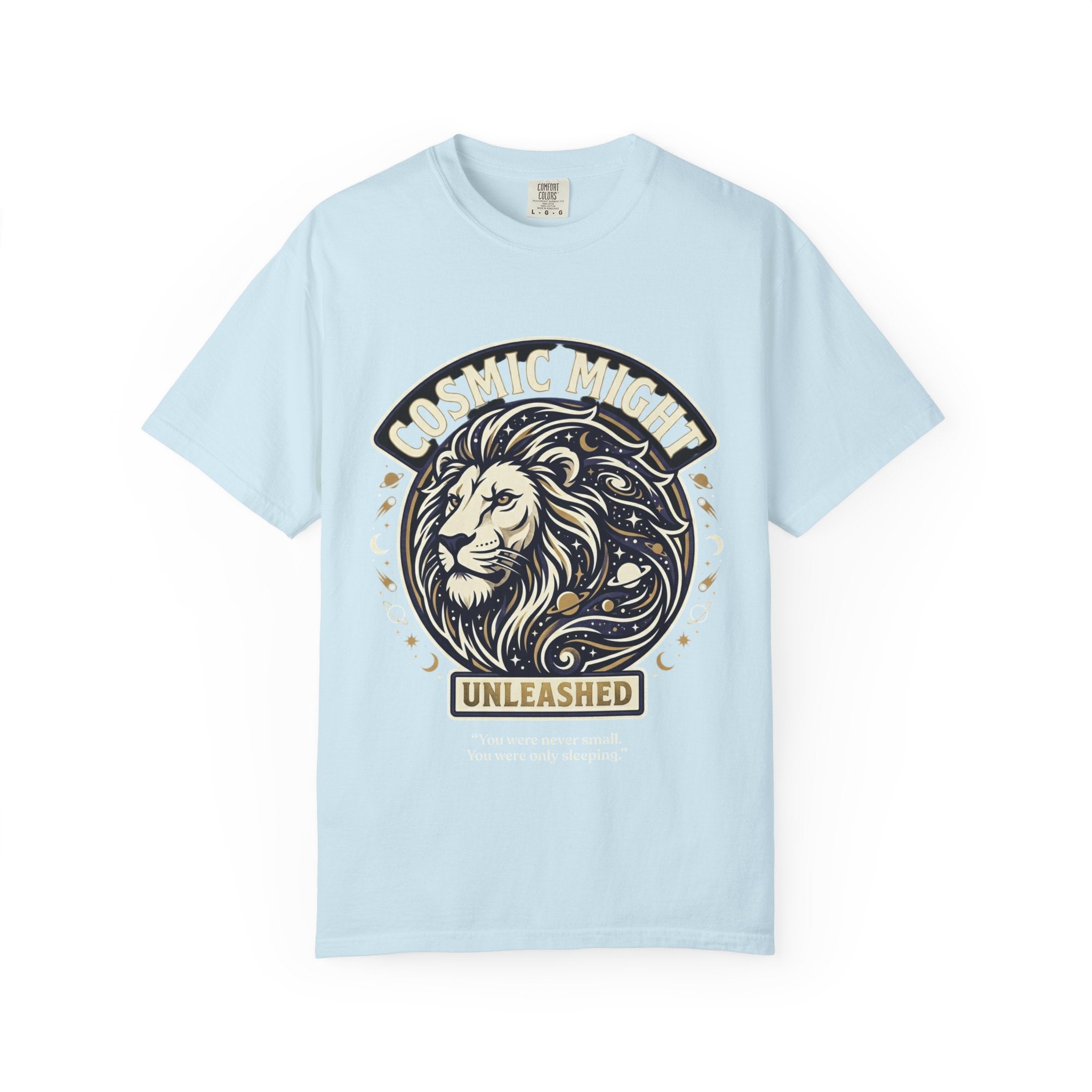 PRB Starforged Flex Cosmic Might Unleashed Lion Graphic T-Shirt — "Unleashed" Inspirational Lion Tee by Power Runs Black