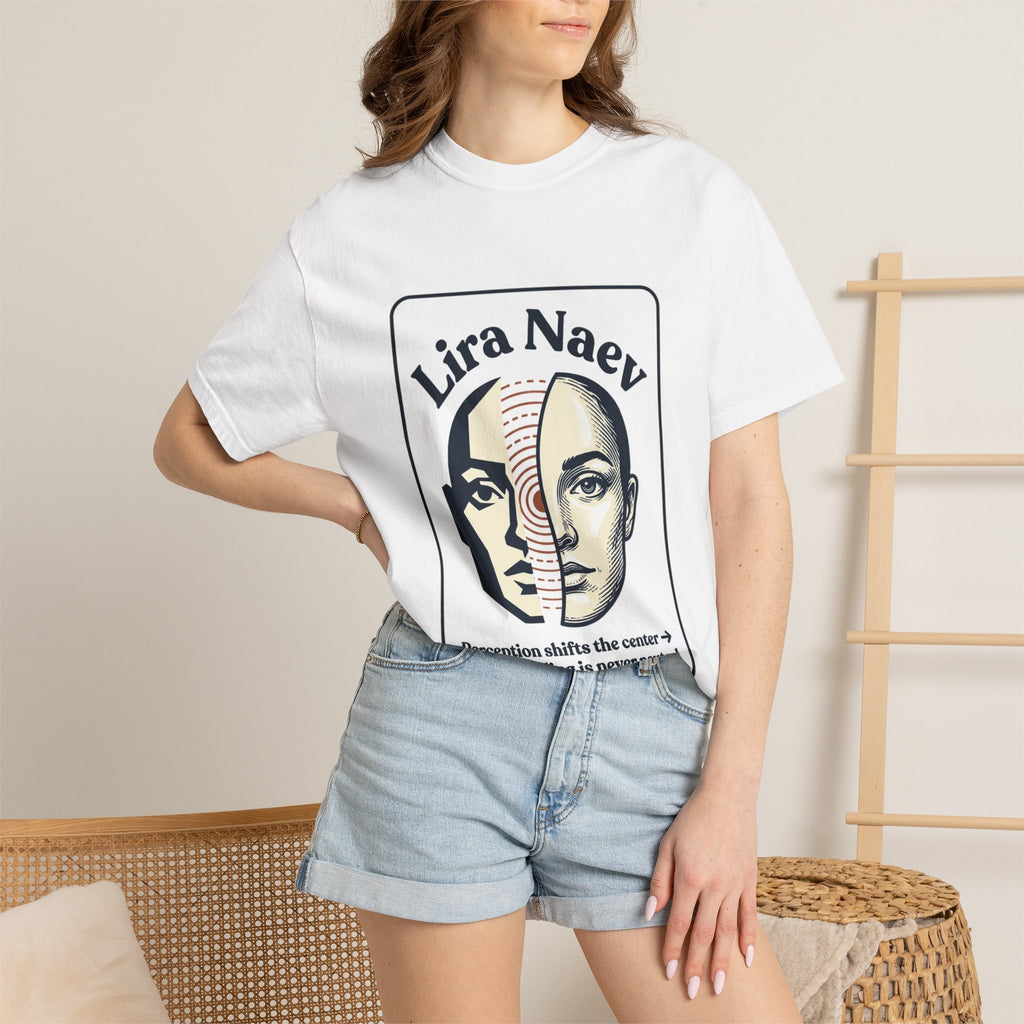 Power Runs Black PRB Lira Naev Split-Face Graphic T-Shirt — “Perception shifts the center” Statement Tee by Power Runs Black