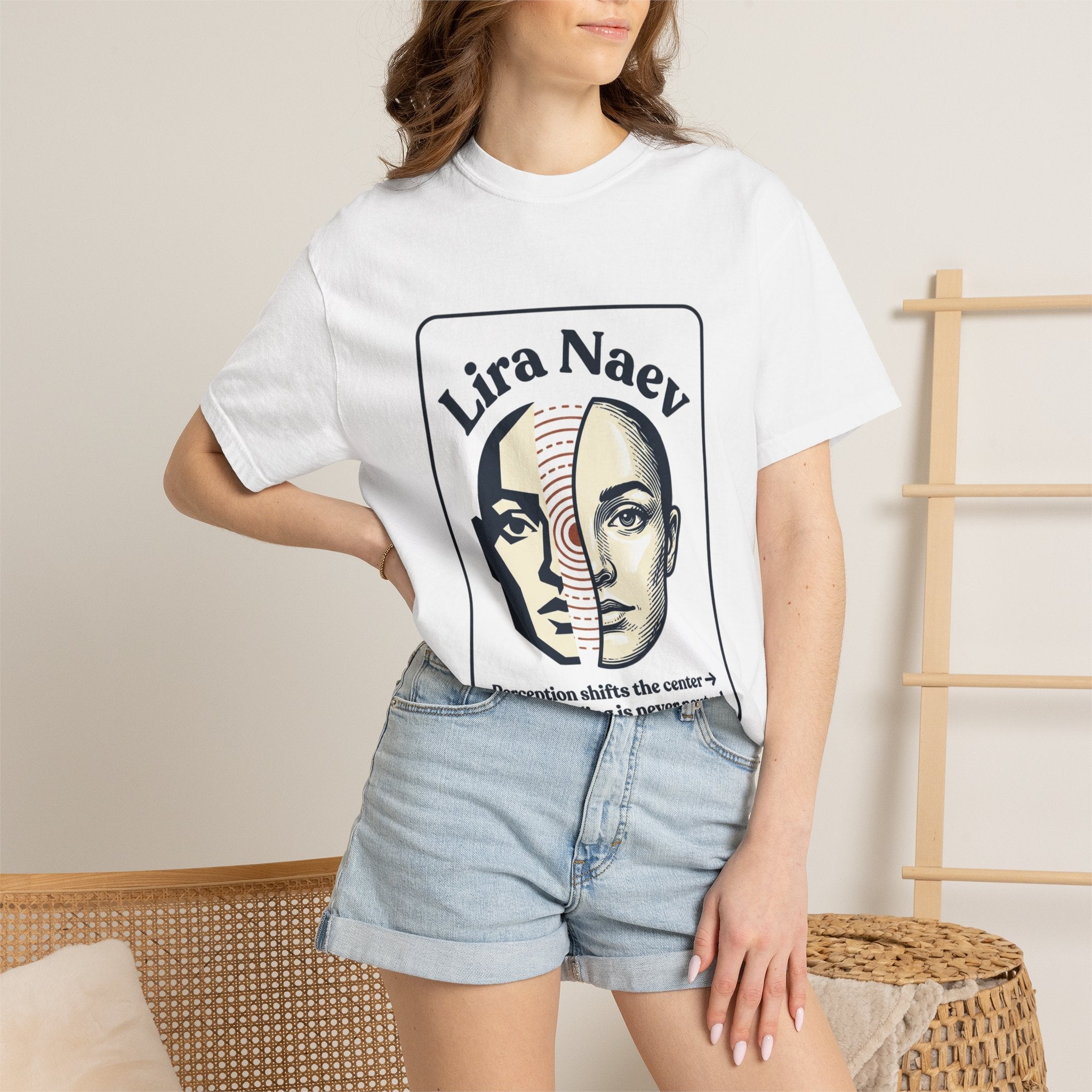 Power Runs Black PRB Lira Naev Split-Face Graphic T-Shirt — “Perception shifts the center” Statement Tee by Power Runs Black
