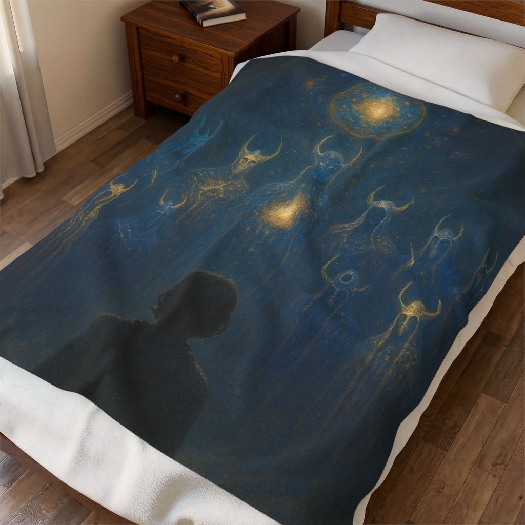 PRB Mystical Spirits Stargazing Velveteen Plush Blanket | Celestial Figures, Night Sky by Power Runs Black