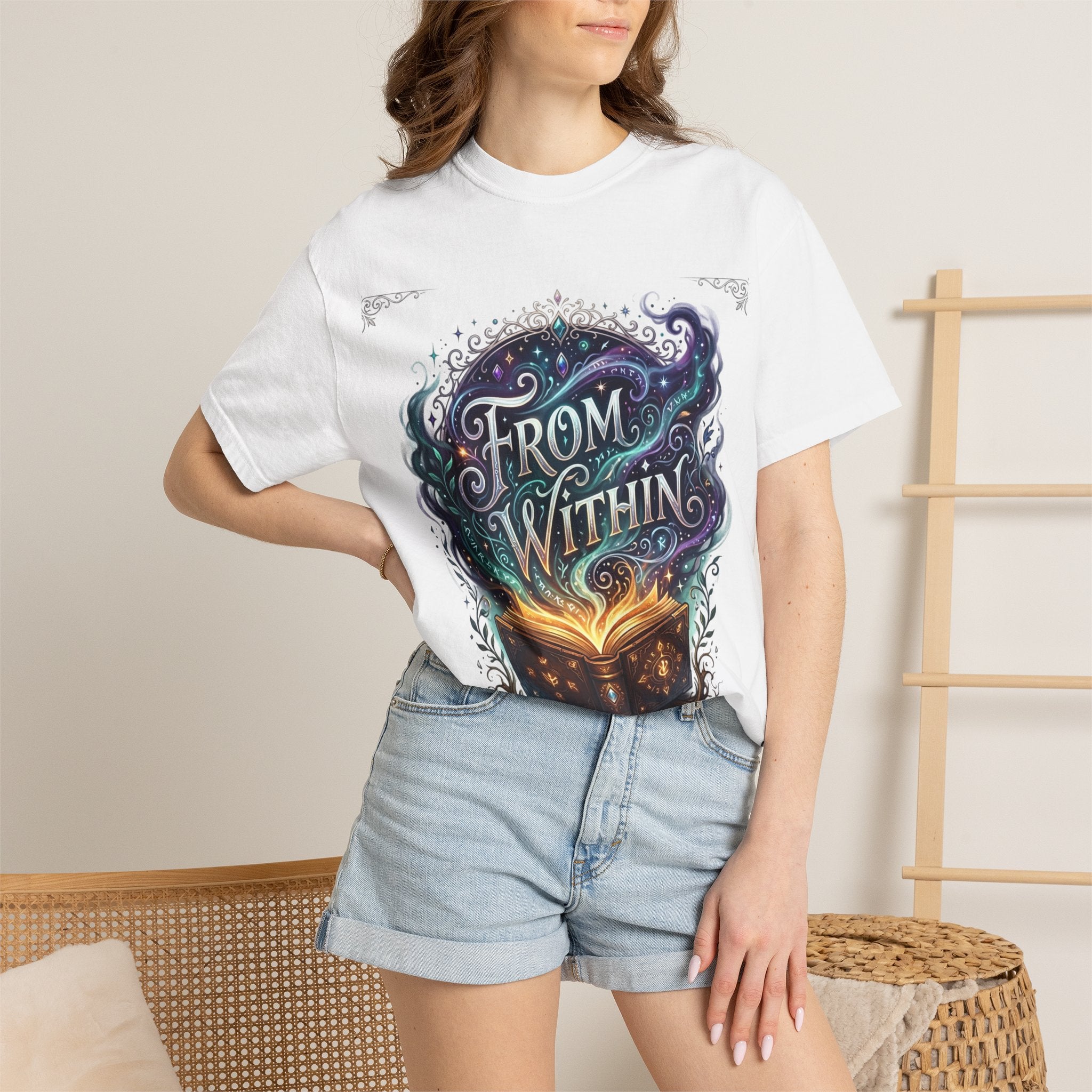 Power Runs Black PRB From Within Magic Book T-Shirt — Fantasy Illustrated Graphic Tee by Printify