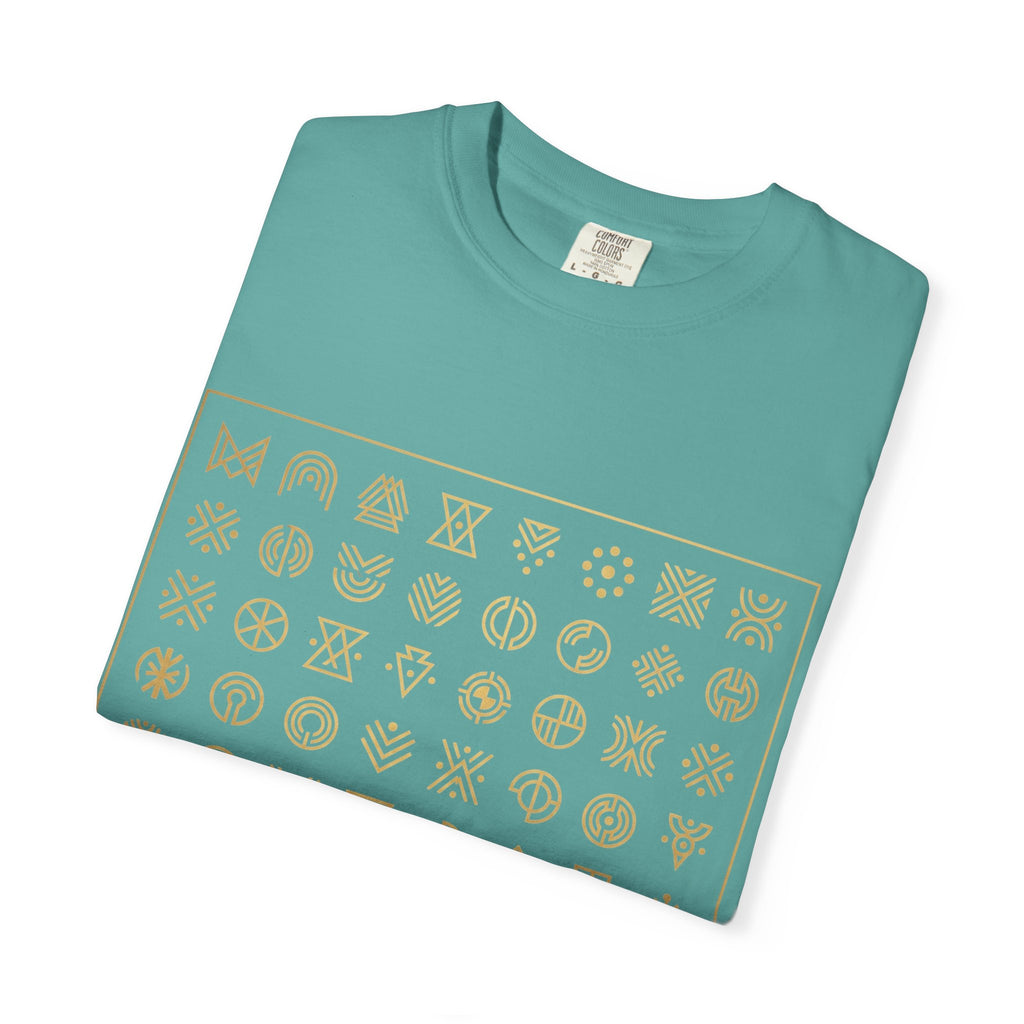 Power Runs Black PRB Symbol Grid T-Shirt — Minimal Gold Icon Graphic Tee by Printify