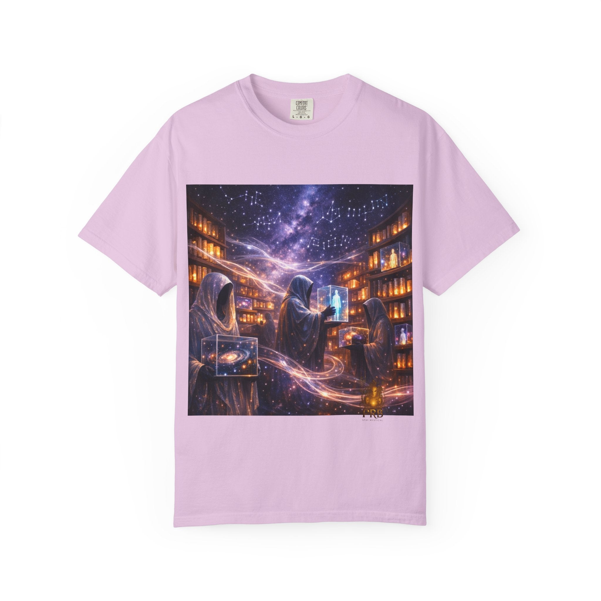 PRB Mystic Library Wizards T-Shirt — Cosmic Sorcerer Art Tee by Power Runs Black