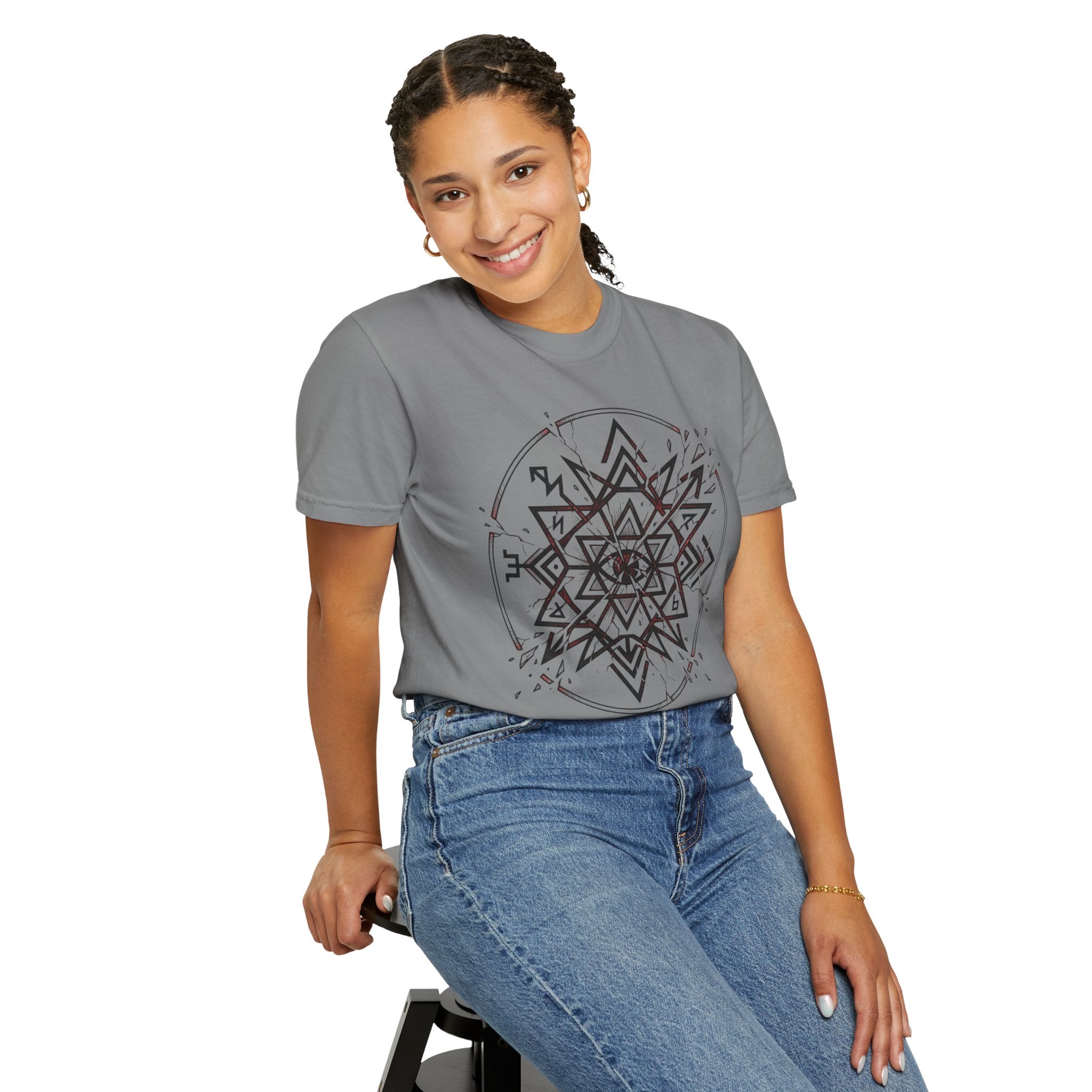 Power Runs Black PRB Eryx Tal Geometric Mandala T-Shirt — Symmetric Star Graphic Tee by Power Runs Black