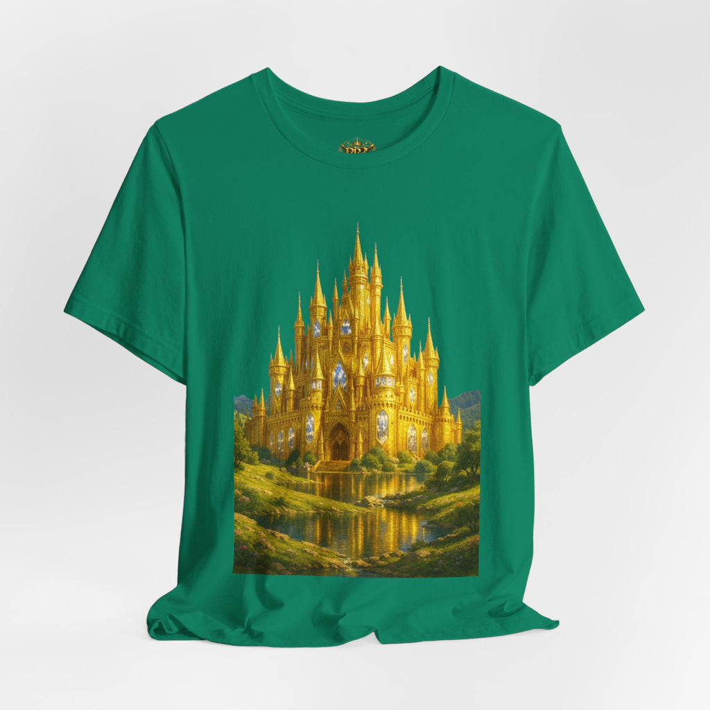 PRB Golden Fantasy Castle Tee | Magical Kingdom Illustration, Fairytale Scene by Power Runs Black