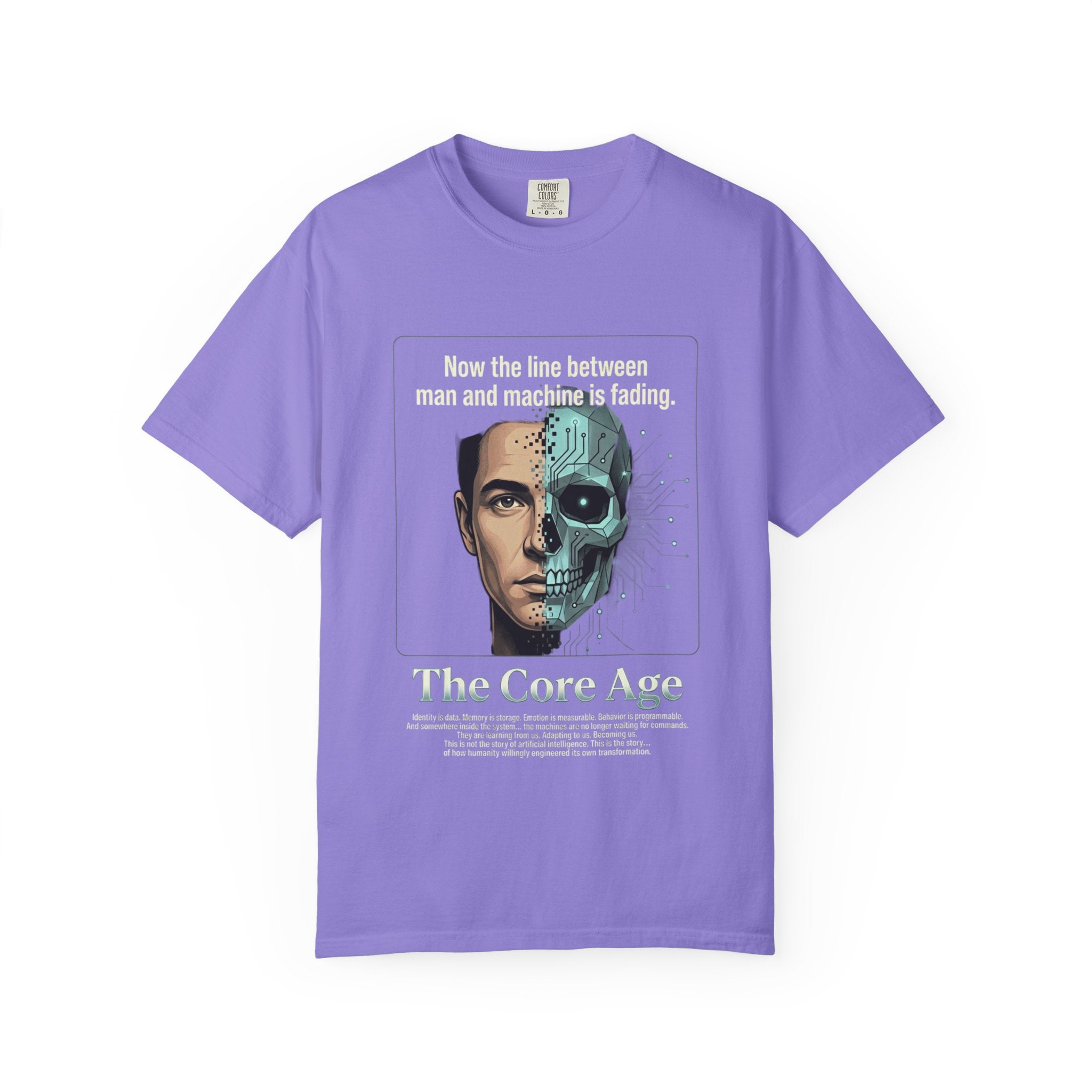 Power Runs Black AI Fusion Graphic T-Shirt — "The Core Age" Split Face Design by Power Runs Black