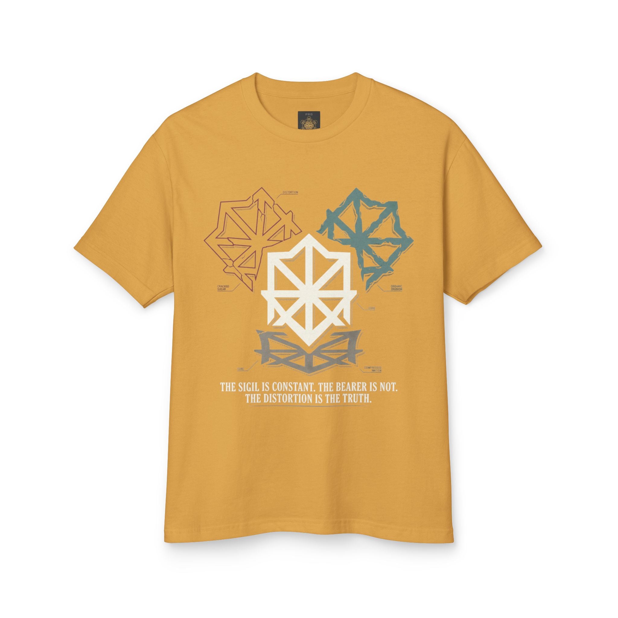 Power Runs Black PRB Abstract Geometric Logo Tee — Vintage Garment-Dyed Graphic T-Shirt by Power Runs Black