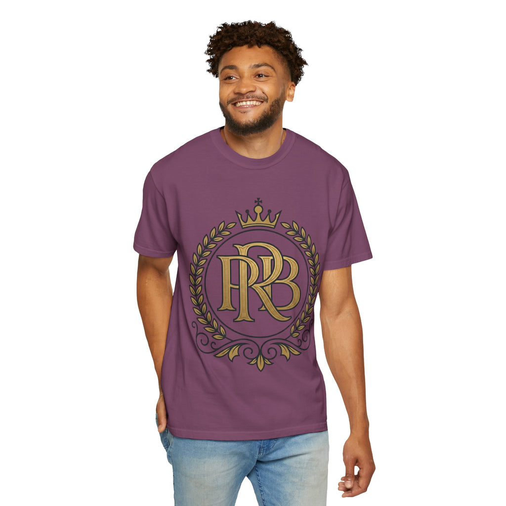 PRB Gold Monogram Crest Graphic T-Shirt | Laurel Crown Emblem Streetwear Tee by Printify
