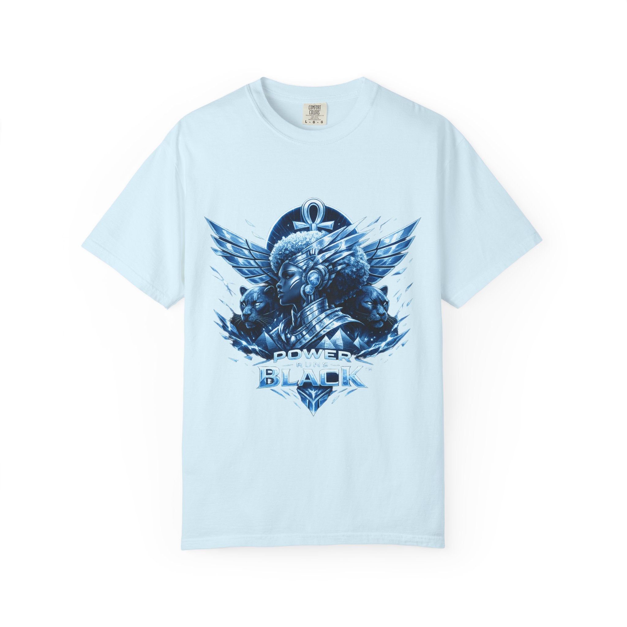 Power of Black Graphic T-Shirt — Egyptian Ankh Warrior Design by Power Runs Black