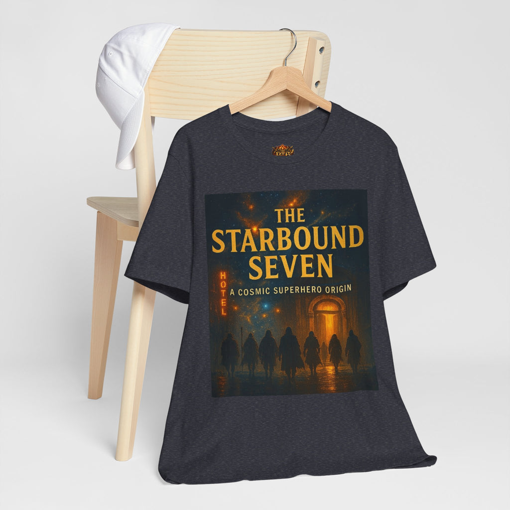 Power Runs Black PRB The Starbound Seven Tee – Retro Cosmic Superhero Poster Shirt by Power Runs Black