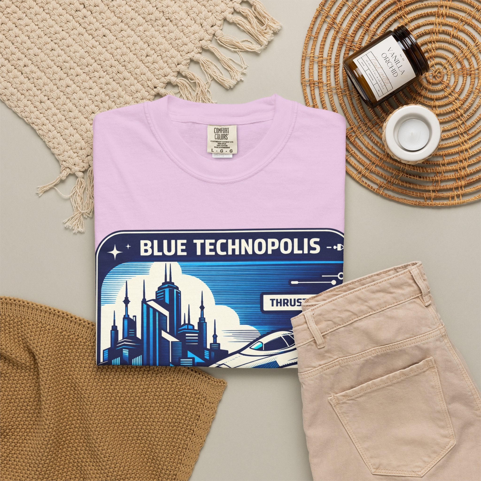 Power Runs Black PRB Technopolis Spacecraft T-Shirt — Blue Technopolis Retro Sci‑Fi Tee by Printify