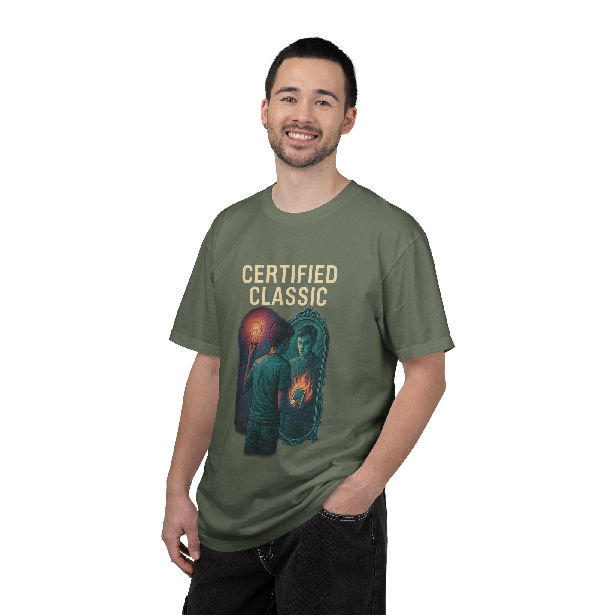 PRB Certified Classic Mirror Illustration T-shirt | Retro Mystic Artwork by Power Runs Black