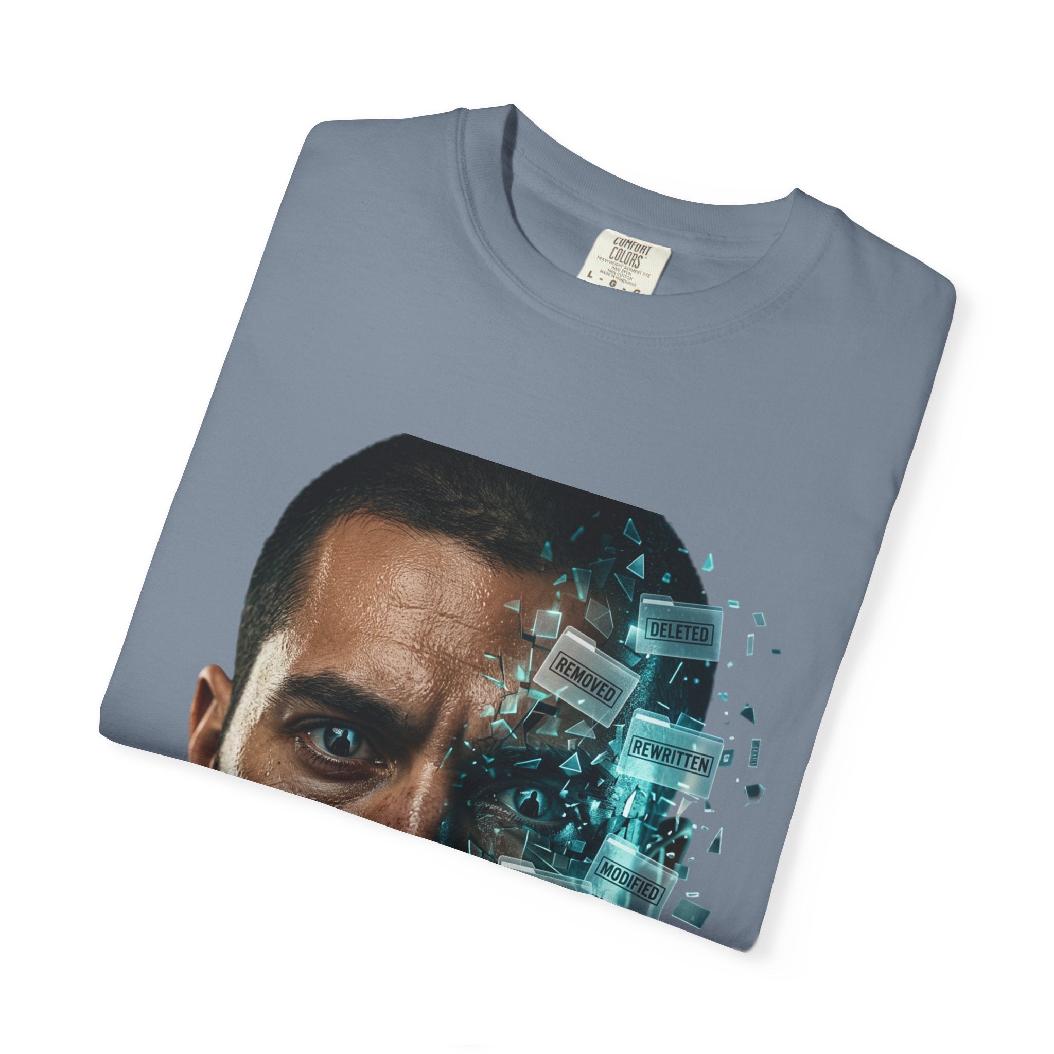Syndication Loop Cyberpunk Portrait Tee — Tech-Noir Graphic T-Shirt | Power Runs Black by Printify