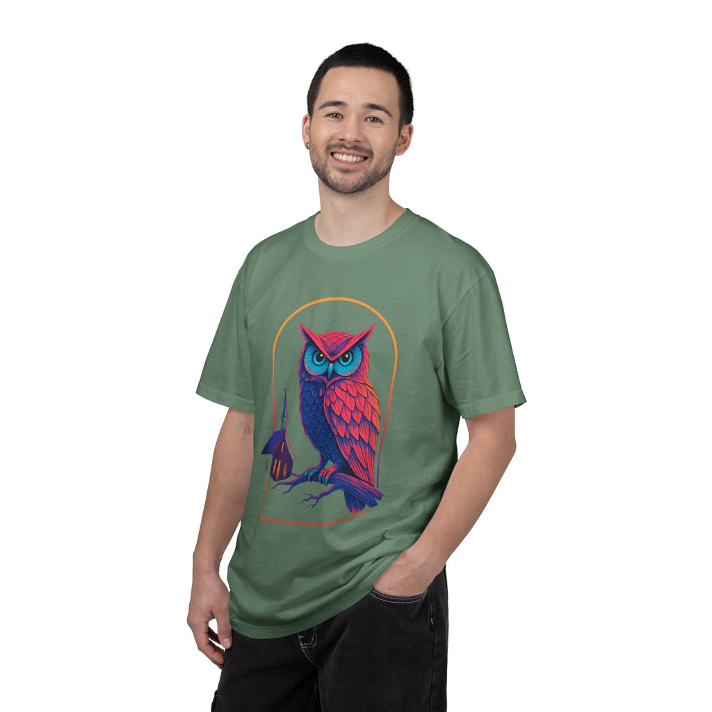 Power Runs Black PRB Neon Owl Illustration T-Shirt | Night Church Graphic Tee by Power Runs Black