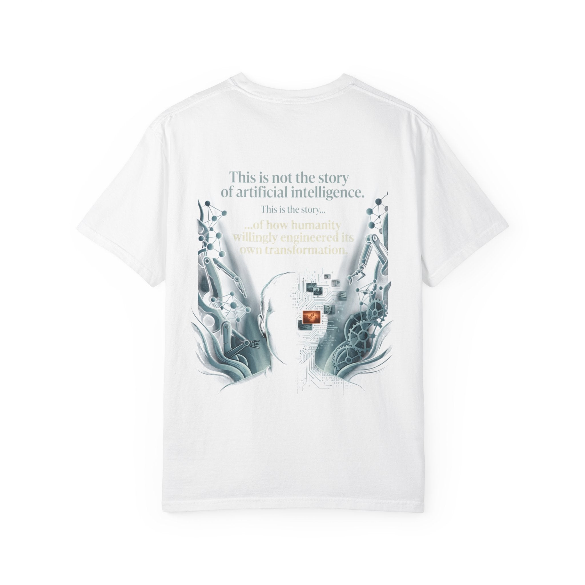 Power Runs Black AI Fusion Graphic T-Shirt — "The Core Age" Split Face Design by Power Runs Black