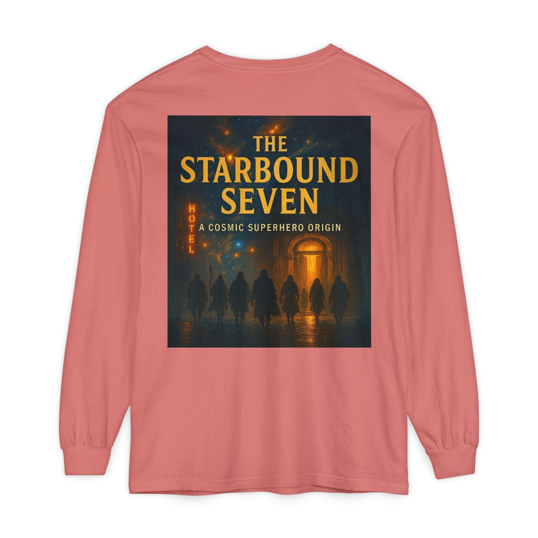 PRB The Starbound Seven graphic long sleeve shirt | cosmic superhero poster by Power Runs Black