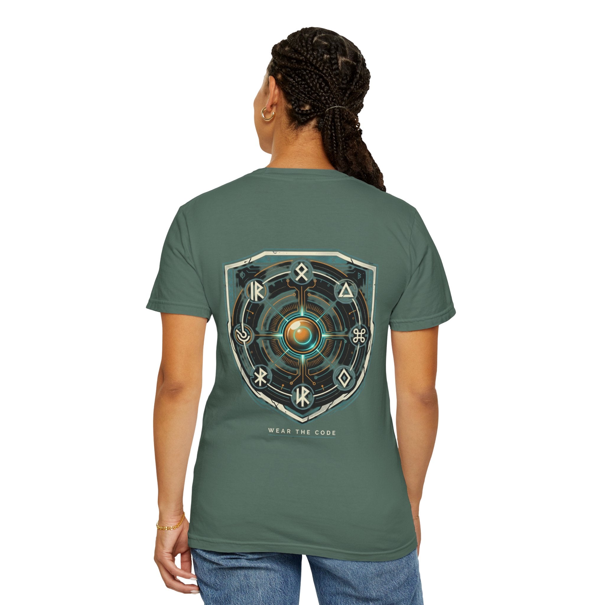 Power Runs Black PRB "Wear The Code" Mystic Shield T-Shirt — Geometric Sigil Graphic Tee by Printify