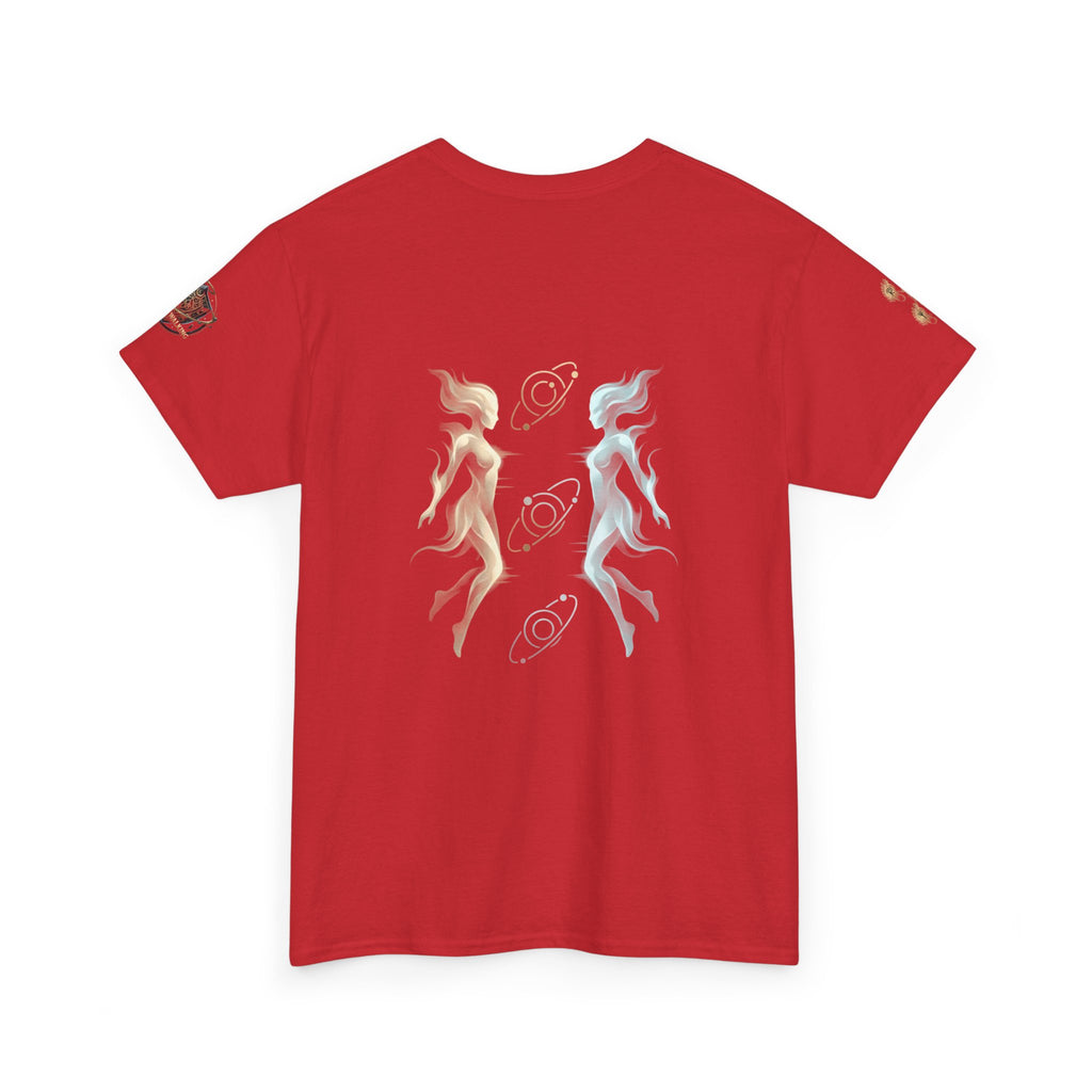 Power Runs Black Gemini Spirit Tee — Twin Sun & Moon Celestial Graphic T-Shirt by Printify