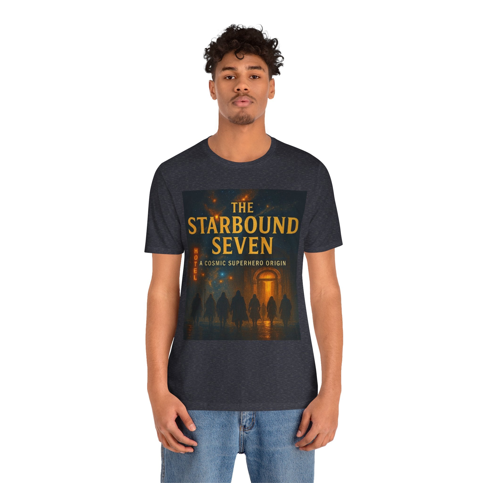 Power Runs Black PRB The Starbound Seven Tee – Retro Cosmic Superhero Poster Shirt by Power Runs Black
