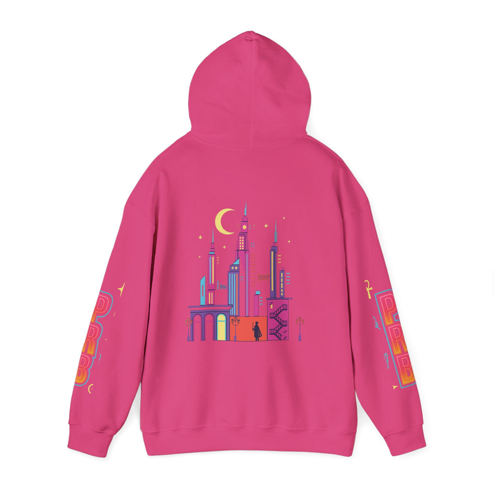 PRB Graphic Hoodie — Colorful Cityscape Pullover by Power Runs Black